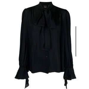 PINKO Scozia Blusa Georgette Black Tie Blouse